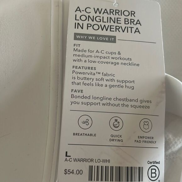 NWT Athleta A-C Warrior Longline Bra White Large - Picture 4 of 4